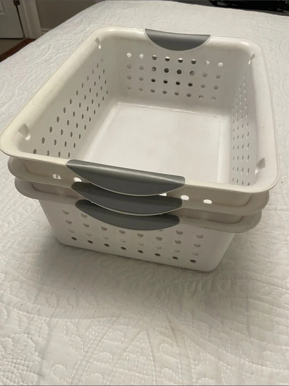 Set of 3 Sterilite Ultra White Strong Plastic Storage Organizers Baskets Bins